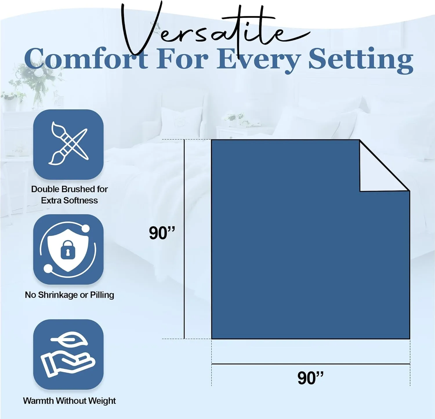 Thermee Micro Flannel Full/Queen Size Blankets, Lightweight All Seasons Cozy Blanket, Throw Blankets for Home and Living Room, Comfy & Soft Blanket for Couch, Machine Wash, No Pilling – Country Blue