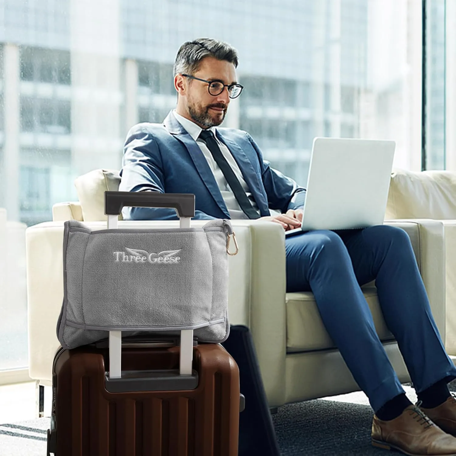 Three Geese 2-in-1 Travel Blanket Blanket and Pillows, Soft Flannel Airplane Throw with Hand Luggage Belt, 65x40inches, Portable Compact Design with Bag, Ideal for Travel Comfort