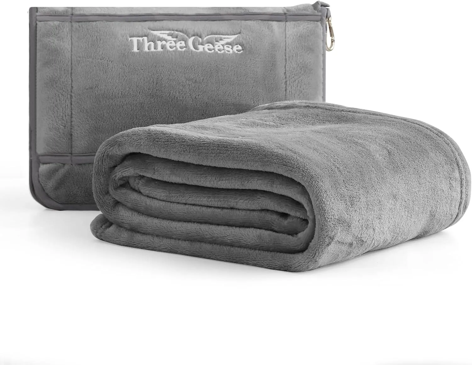 Three Geese 2-in-1 Travel Blanket Blanket and Pillows, Soft Flannel Airplane Throw with Hand Luggage Belt, 65x40inches, Portable Compact Design with Bag, Ideal for Travel Comfort