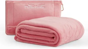 Three Geese 2-in-1 Travel Blanket Blanket and Pillows, Soft Flannel Airplane Throw with Hand Luggage Belt, 65x40inches, Portable Compact Design with Bag, Ideal for Travel Comfort.