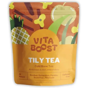 Tily Tea Cold Brew Iced Tea - Vita Boost Flavor - Rooibos, Pandan, Osmanthus, Pineapple & Snow Pear - Antioxidant-Rich, Unsweetened, Caffeine-Free Iced Tea - 12 Biodegradable Tea Bags