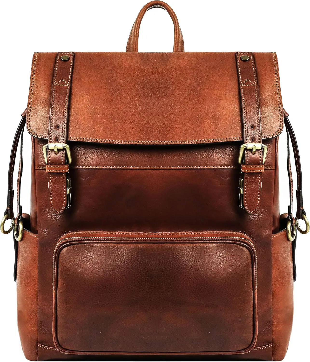 Time Resistance Leather Backpack - Full Grain Real Leather Travel Bag and Carry-On Rucksack (Cognac Brown)