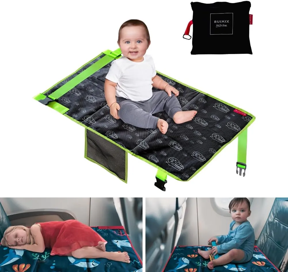 Toddler Airplane Bed | Toddler Travel Essentials | Flyaway Kids Bed Airplane | Portable & Easy to Clean | Fit for Various Modes of Travel | Must Have (Black Dino)