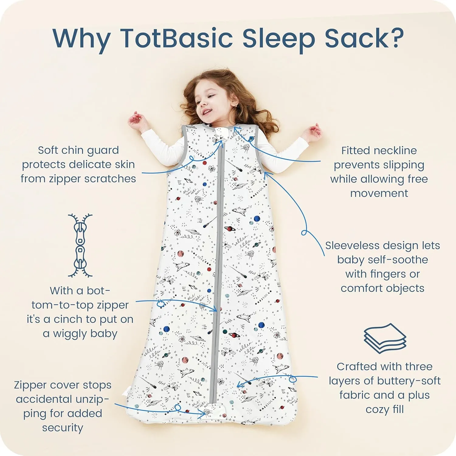 Toddler Sleep Sack 2t-3t-4t, 1.0 TOG Sleep Sack with Sleeveless, Cozy Premium Baby Wearable Blanket with 2-way Safe Zipper All Season Sleeping Bags, 1-pack