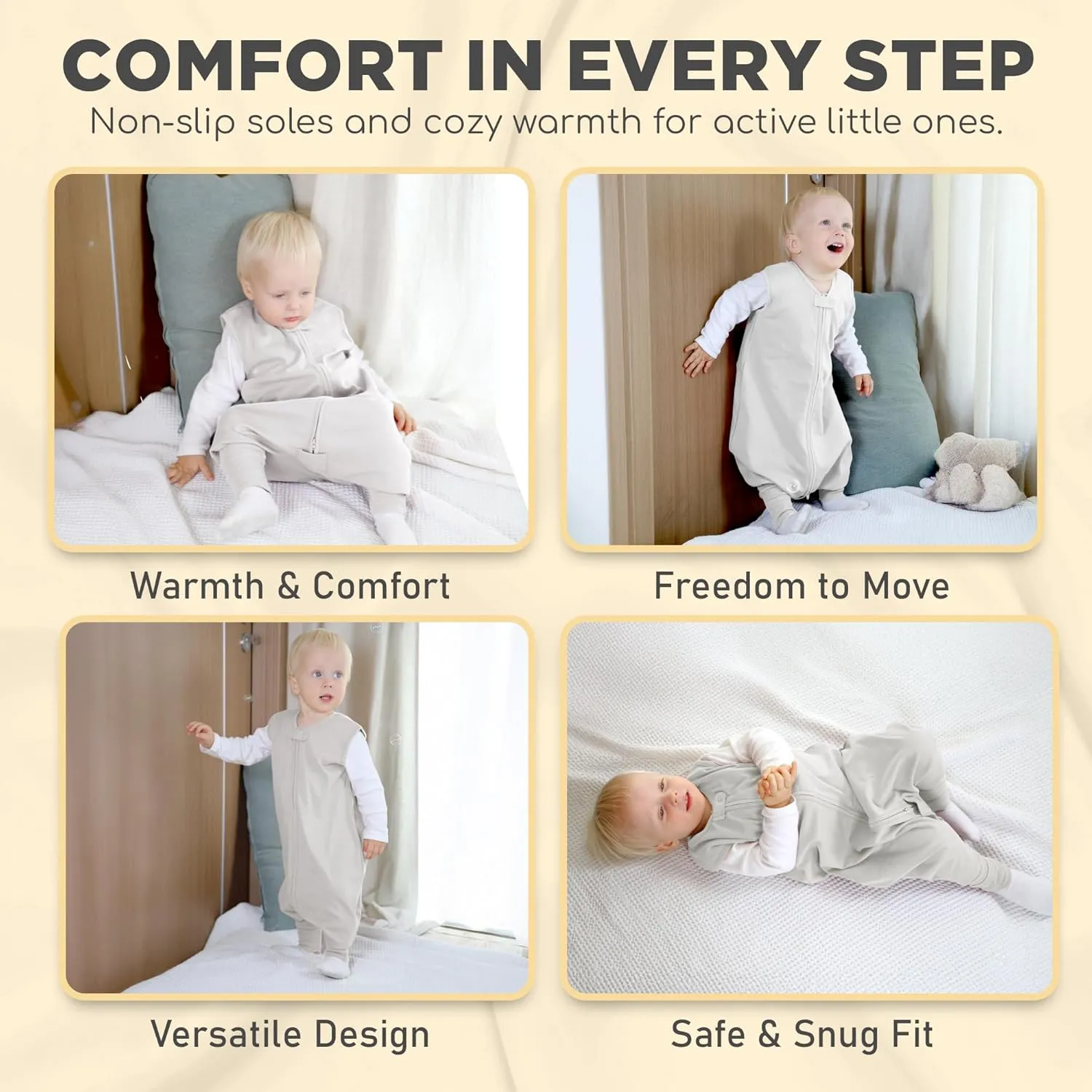 Toddler Sleep Sack with Feet, 0.5 TOG Organic Cotton Baby Sleeping Bag with Legs, Baby Wearable Blankets for Walkers w/ 2-Way Zipper, Baby Sleep Sack for Girls & Boys, Early Walker 18-36 Month