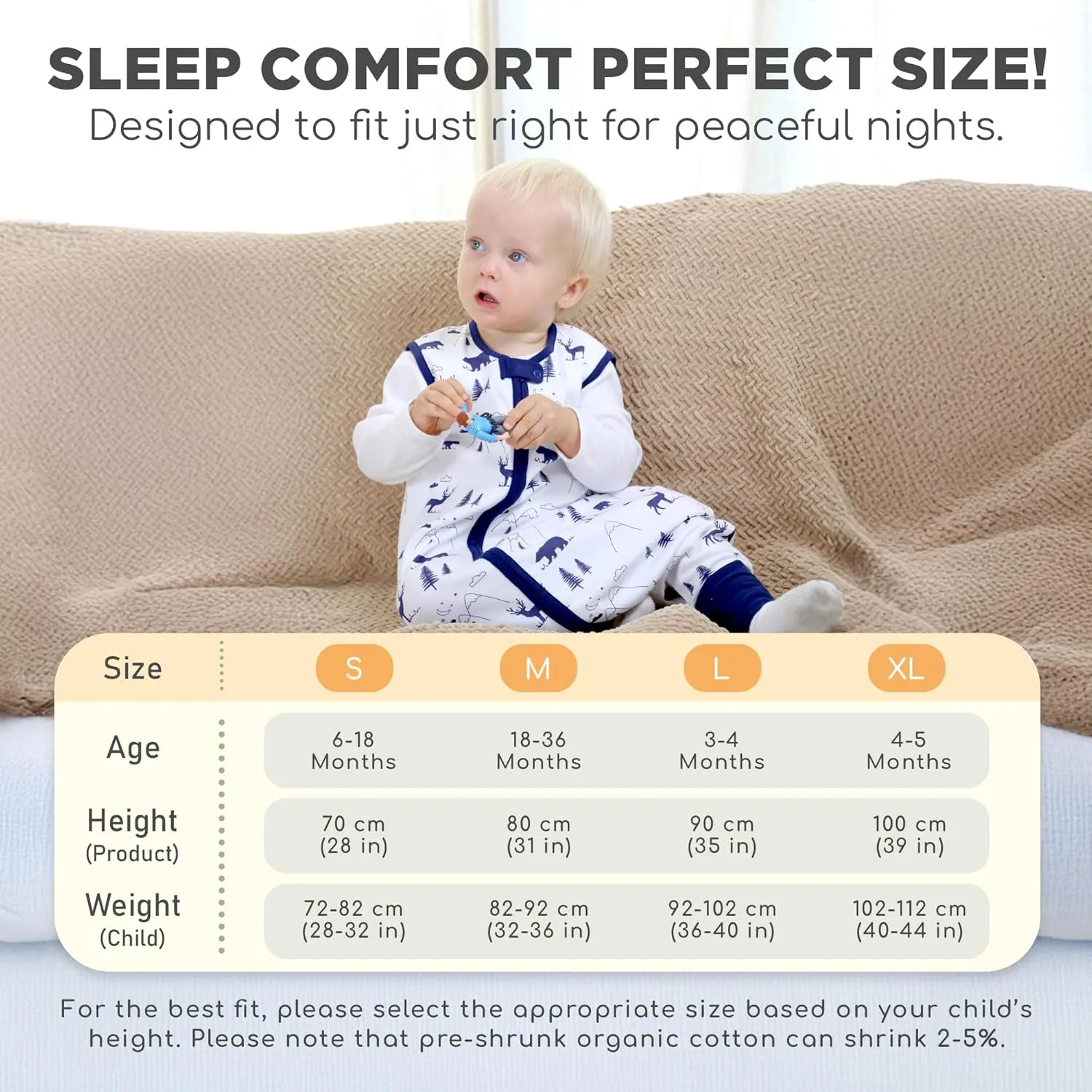 Toddler Sleep Sack with Feet, 0.5 TOG Organic Cotton Baby Sleeping Bag with Legs, Baby Wearable Blankets for Walkers w/ 2-Way Zipper, Baby Sleep Sack for Girls & Boys, Early Walker 18-36 Month