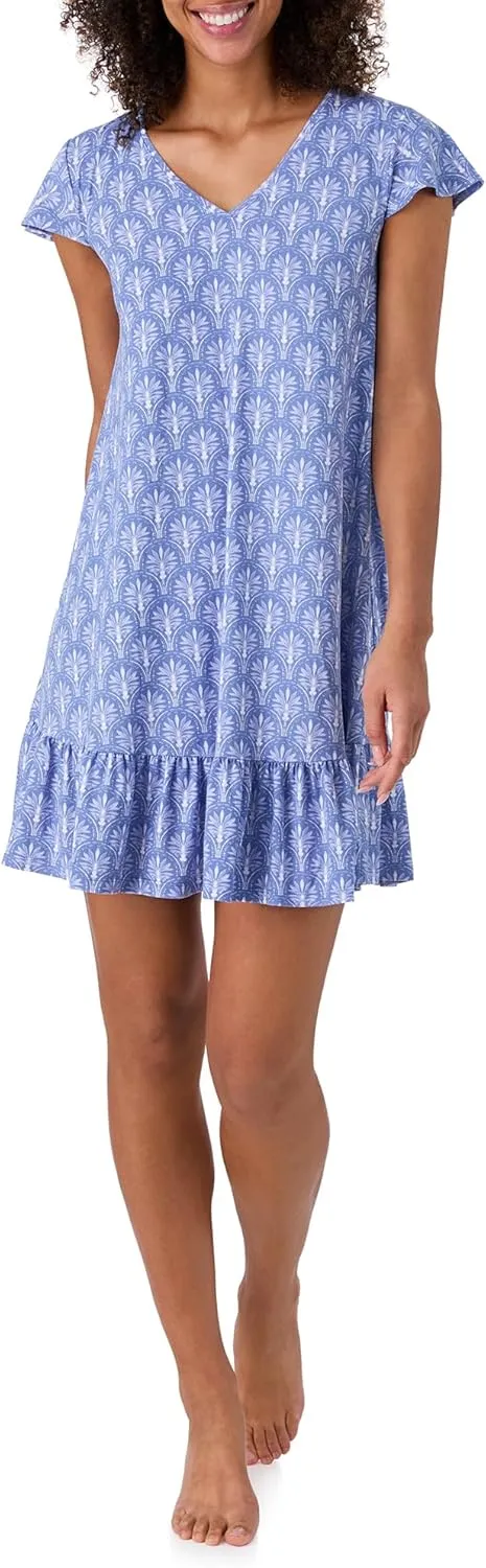 Tommy Bahama - Women's Short Nightgown, Short Sleeve Stretch Jersey Ruffle Hem Dress for Sleep or Lounge