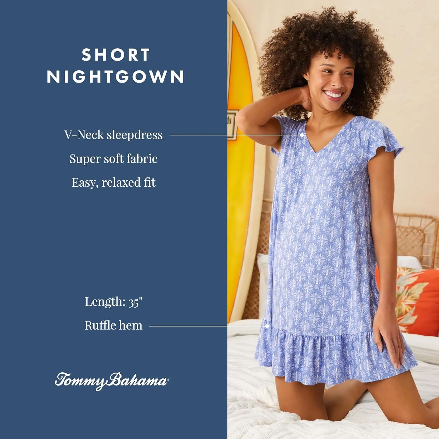 Tommy Bahama - Women's Short Nightgown, Short Sleeve Stretch Jersey Ruffle Hem Dress for Sleep or Lounge