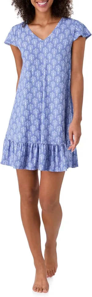 Tommy Bahama - Women's Short Nightgown, Short Sleeve Stretch Jersey Ruffle Hem Dress for Sleep or Lounge