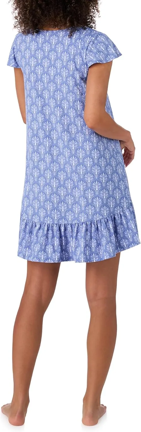 Tommy Bahama - Women's Short Nightgown, Short Sleeve Stretch Jersey Ruffle Hem Dress for Sleep or Lounge