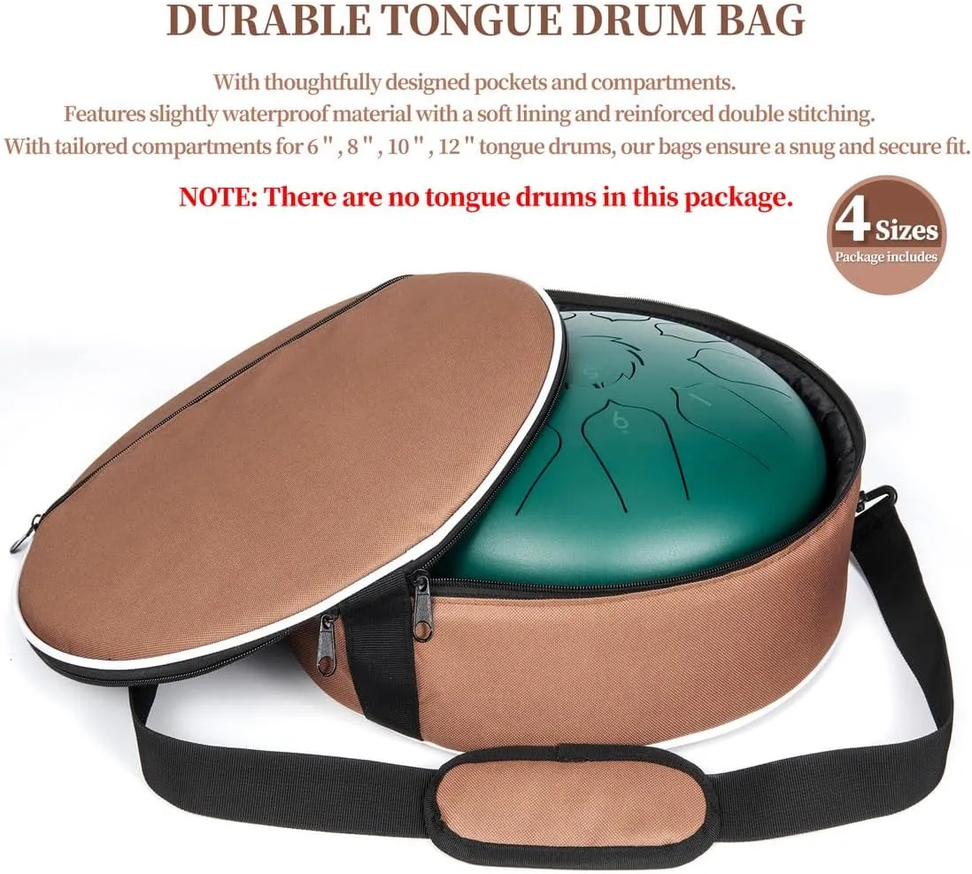 Tongue Drum Bag 6" 8" 10" 12" Each,set of 4 Steel Tongue Drum Cases (Brown set of 4)