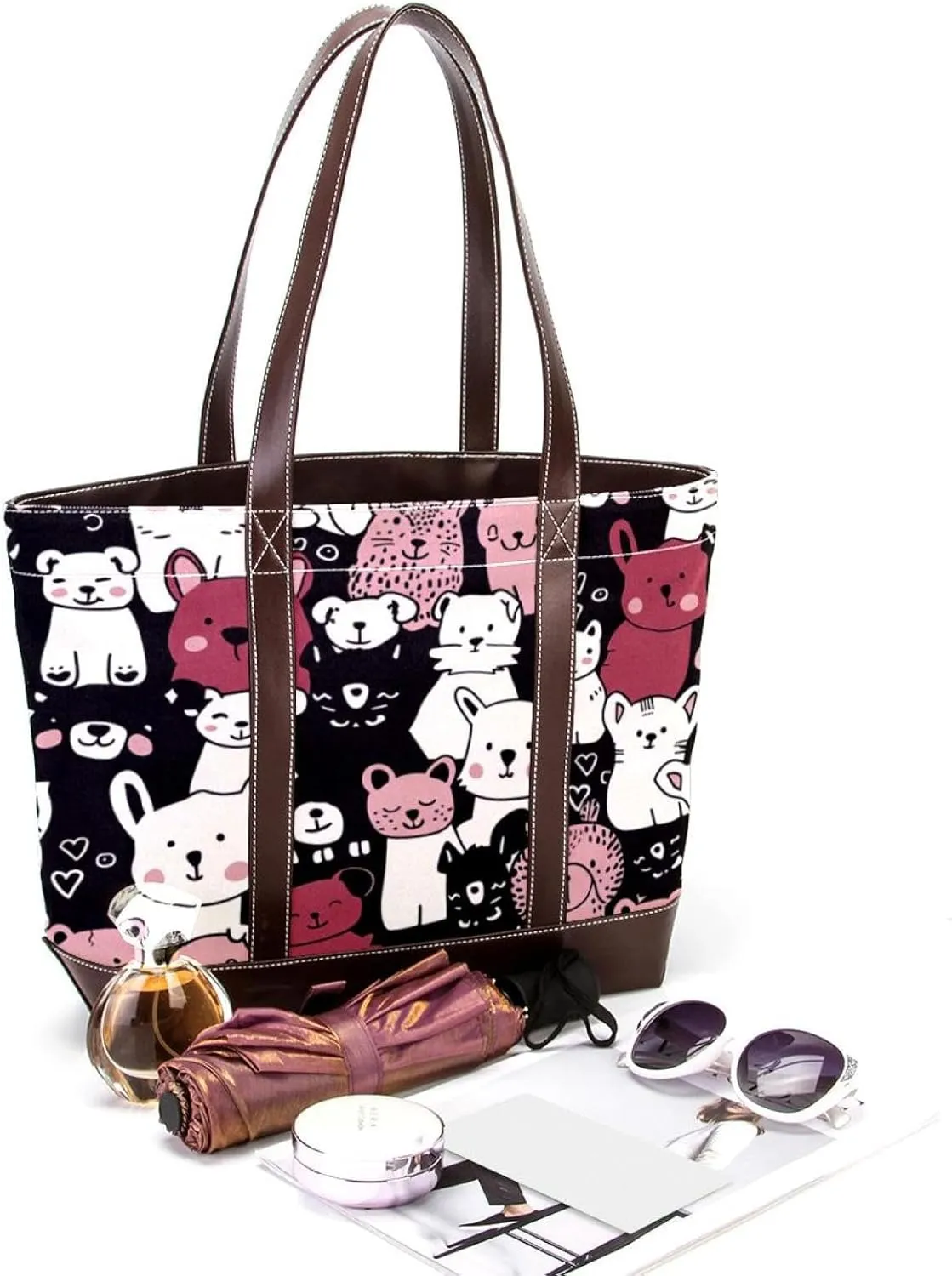 Tote Bag for Women, Large Tote Bags for Women, Women's Tote Handbags, Sheep Cat Dog Cartoon Animal, Totes for Women