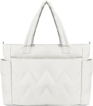 Tote Bag for Women, Lightweight Puffy Tote Bag with Compartments, Large Quilted Shoulder Bag with Zipper
