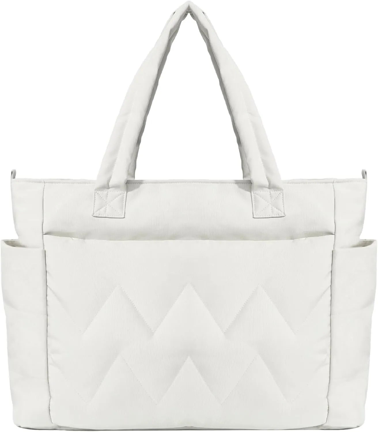 Tote Bag for Women, Lightweight Puffy Tote Bag with Compartments, Large Quilted Shoulder Bag with Zipper