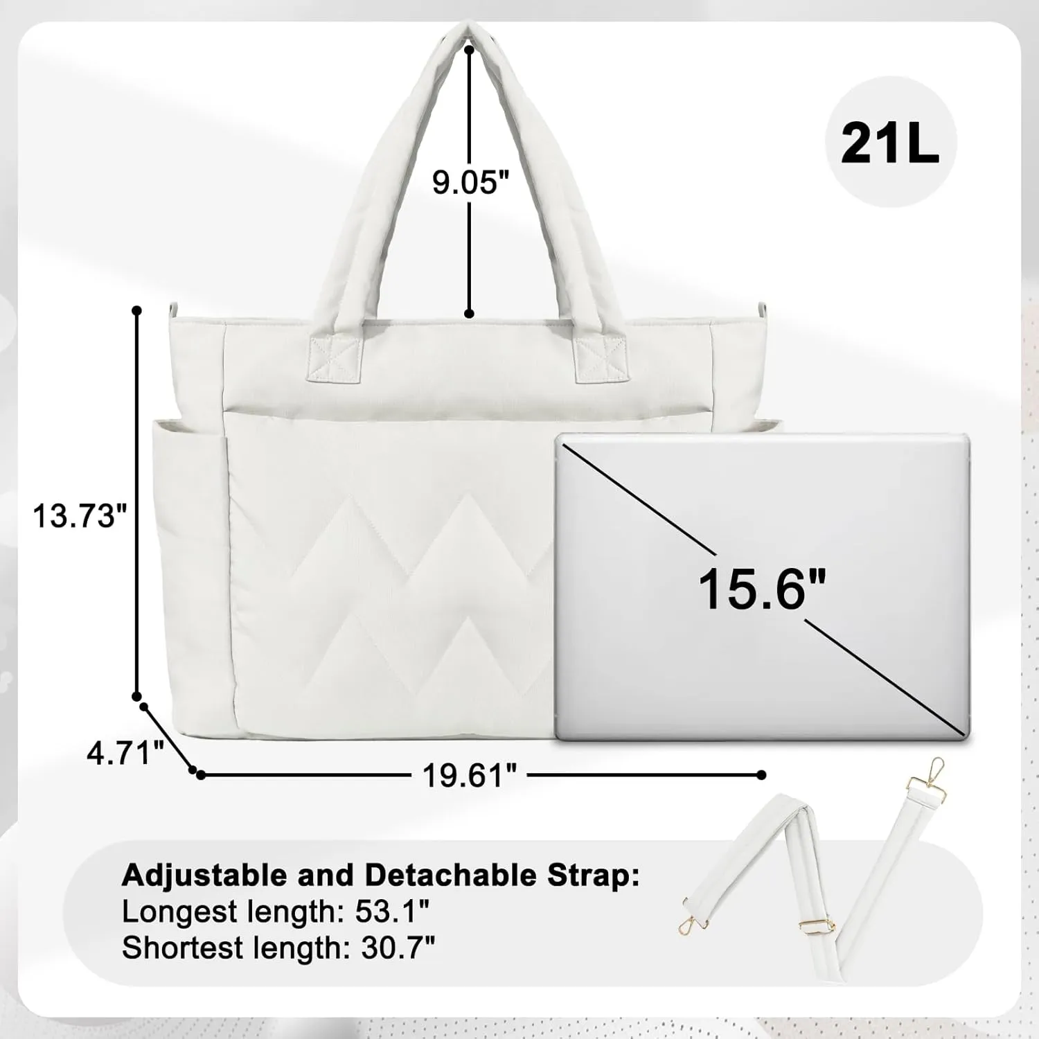 Tote Bag for Women, Lightweight Puffy Tote Bag with Compartments, Large Quilted Shoulder Bag with Zipper
