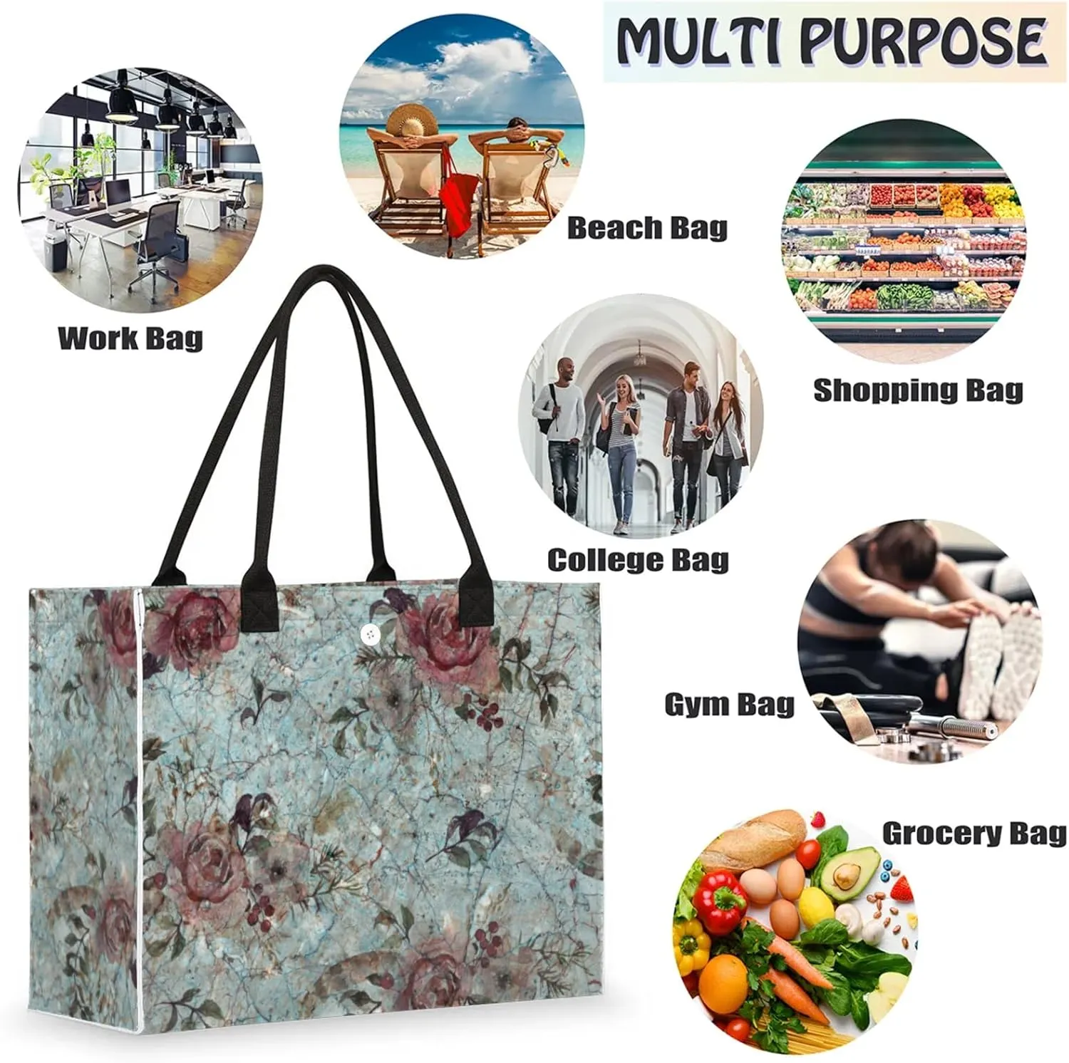 Tote Bag for Women Reusable Canvas Shoulder Bag