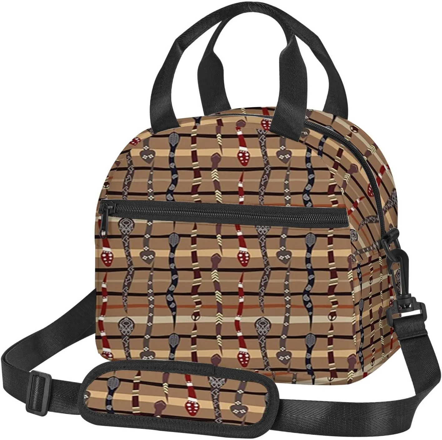 Traditional Animal Print,Insulated Reusable Lunch Bag with Adjustable Shoulder Strap for Adults,Wildlife Prehistoric Snakes,Leakproof Office Picnic Hiking Beach Tote Bag,Multicolor,9x5x7.8in