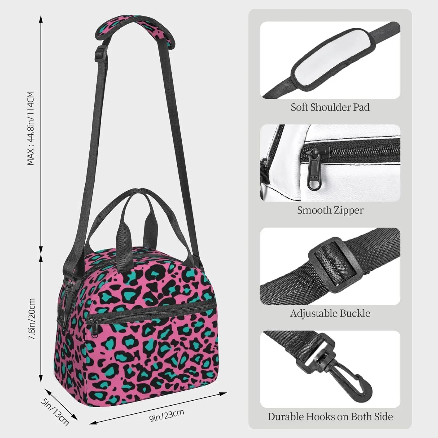 Traditional Animal Print,Insulated Reusable Lunch Bag with Adjustable Shoulder Strap for Adults,Wildlife Prehistoric Snakes,Leakproof Office Picnic Hiking Beach Tote Bag,Multicolor,9x5x7.8in