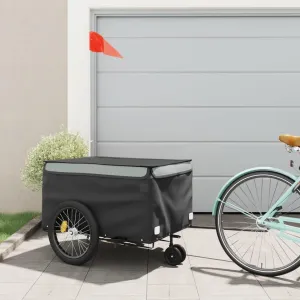 Transport Heavy Goods with Sturdy Bike Trailer, 99.2 lb Load Capacity, Iron Frame with Safety Flag, Black and Gray