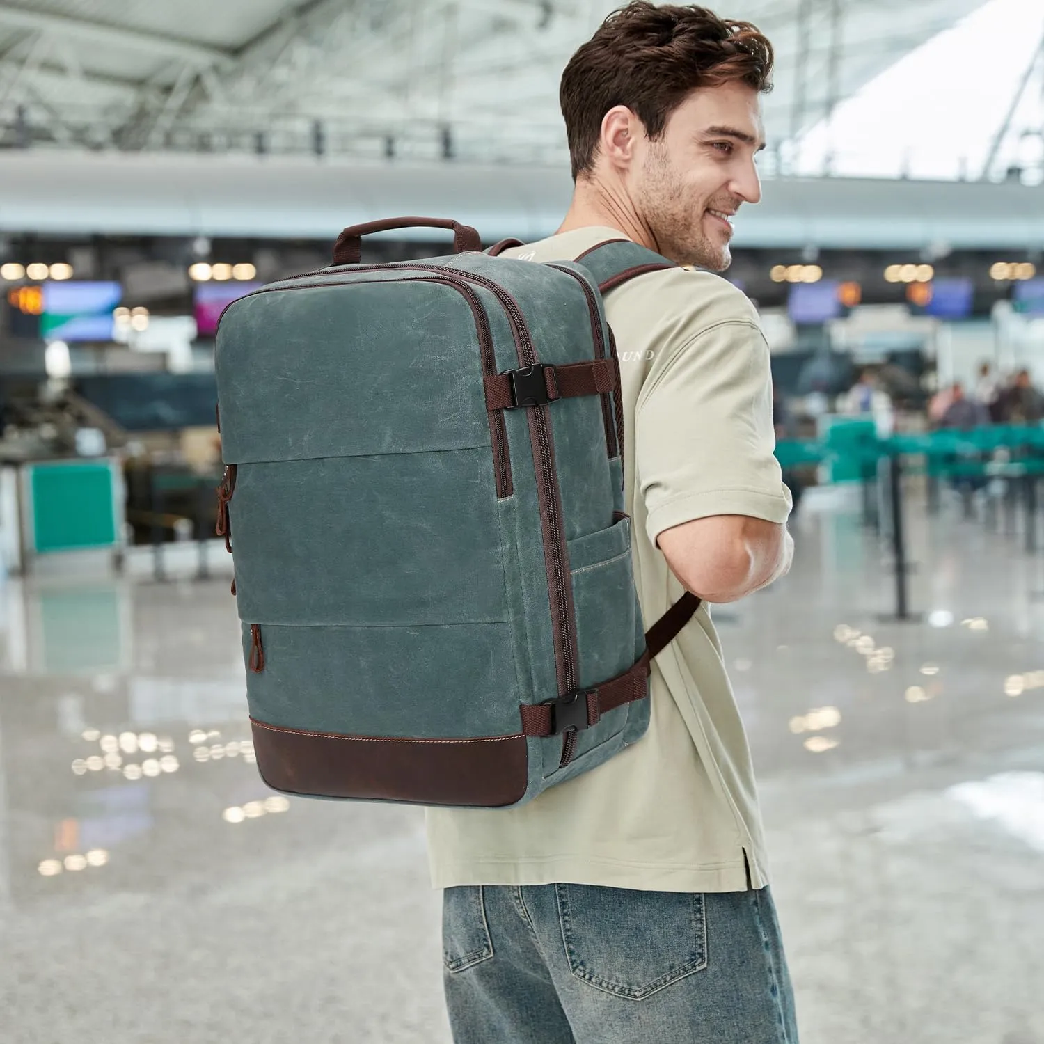 Travel Backpack for Men Carry On Backpack Flight Approved Personal Item Backpack, 18.4 inch Laptop Backpack Casual Daypack Weekender Business Hiking Backpack, Dark Green
