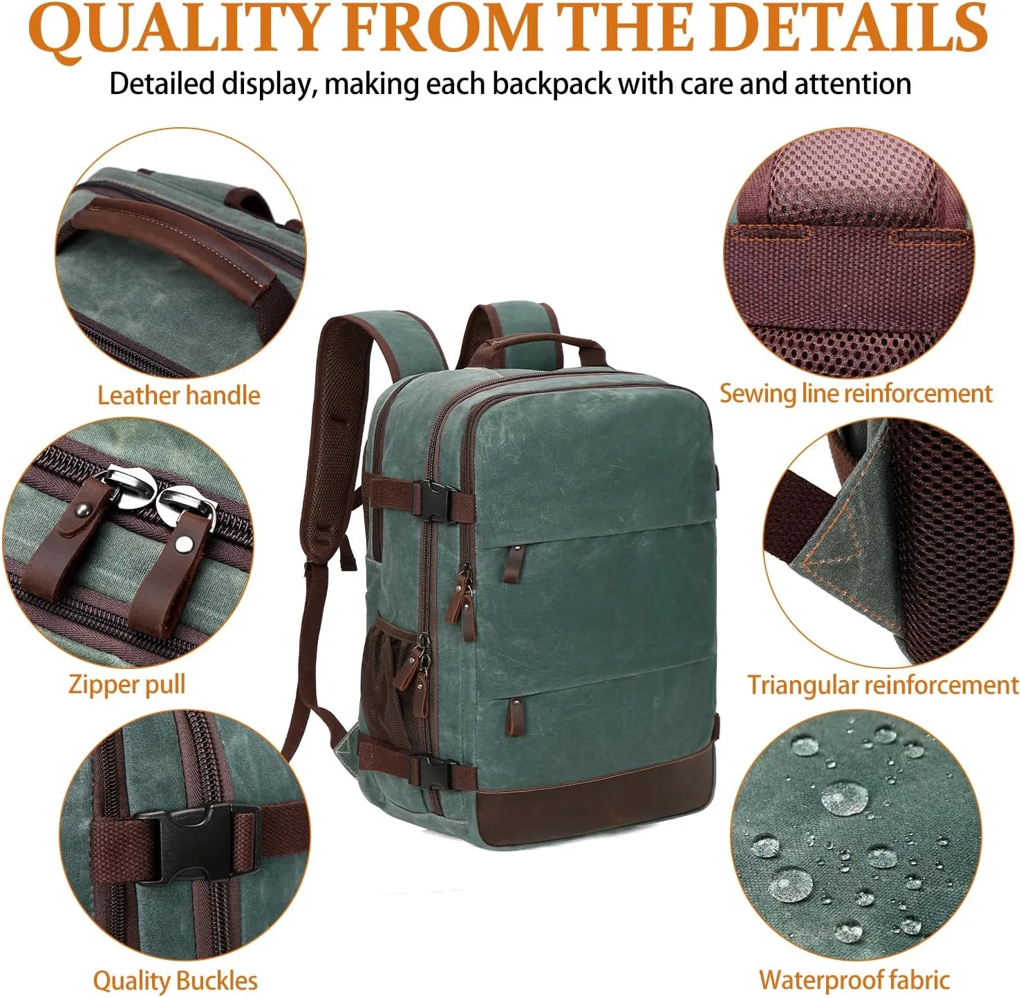 Travel Backpack for Men Carry On Backpack Flight Approved Personal Item Backpack, 18.4 inch Laptop Backpack Casual Daypack Weekender Business Hiking Backpack, Dark Green