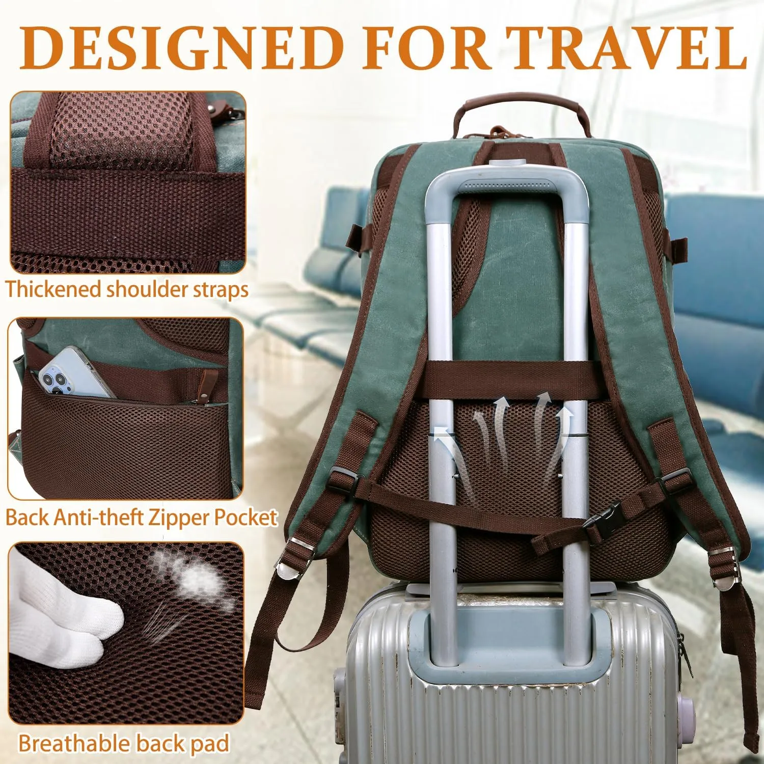 Travel Backpack for Men Carry On Backpack Flight Approved Personal Item Backpack, 18.4 inch Laptop Backpack Casual Daypack Weekender Business Hiking Backpack, Dark Green
