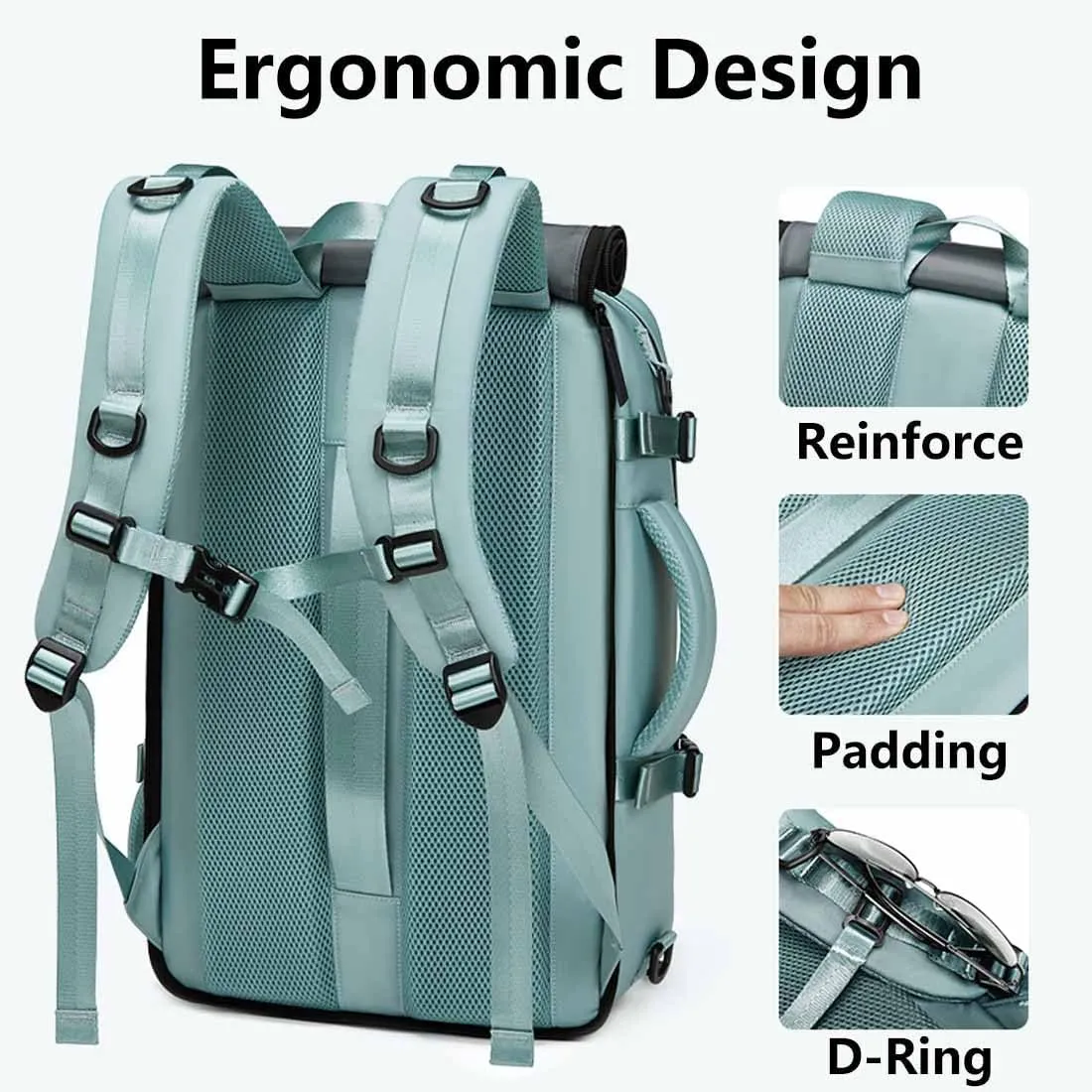 Travel Backpack for Women Men Carry On Backpack fits 16” Laptop Waterproof Convertible Backpack with Shoe Compartment (Dark Green)