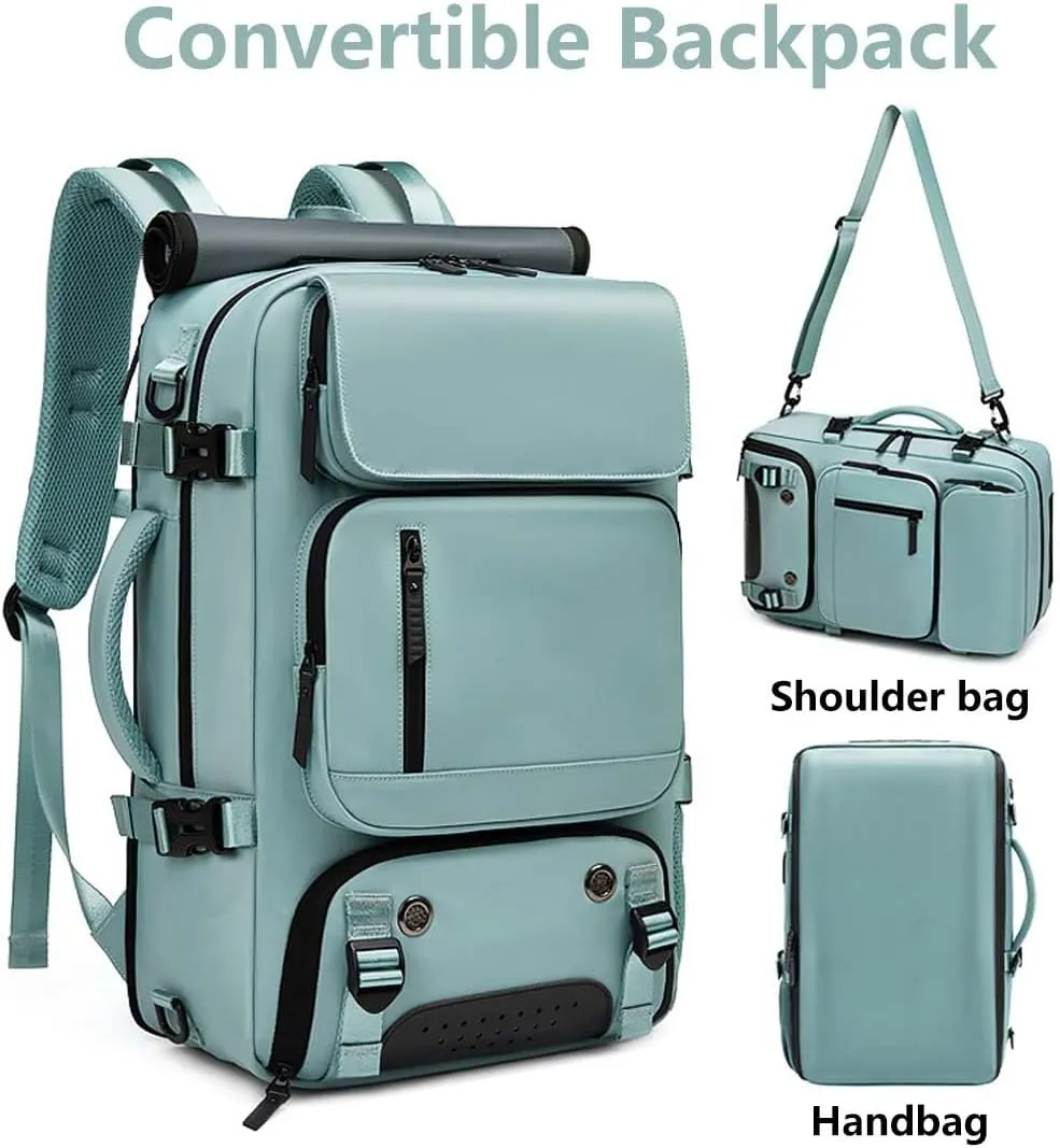 Travel Backpack for Women Men Carry On Backpack fits 16” Laptop Waterproof Convertible Backpack with Shoe Compartment (Dark Green)