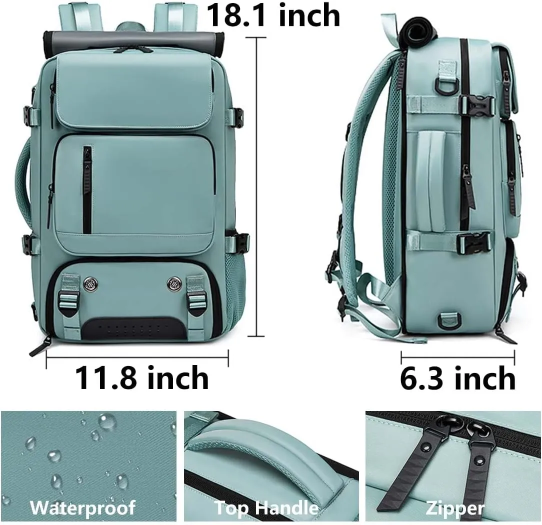 Travel Backpack for Women Men Carry On Backpack fits 16” Laptop Waterproof Convertible Backpack with Shoe Compartment (Dark Green)