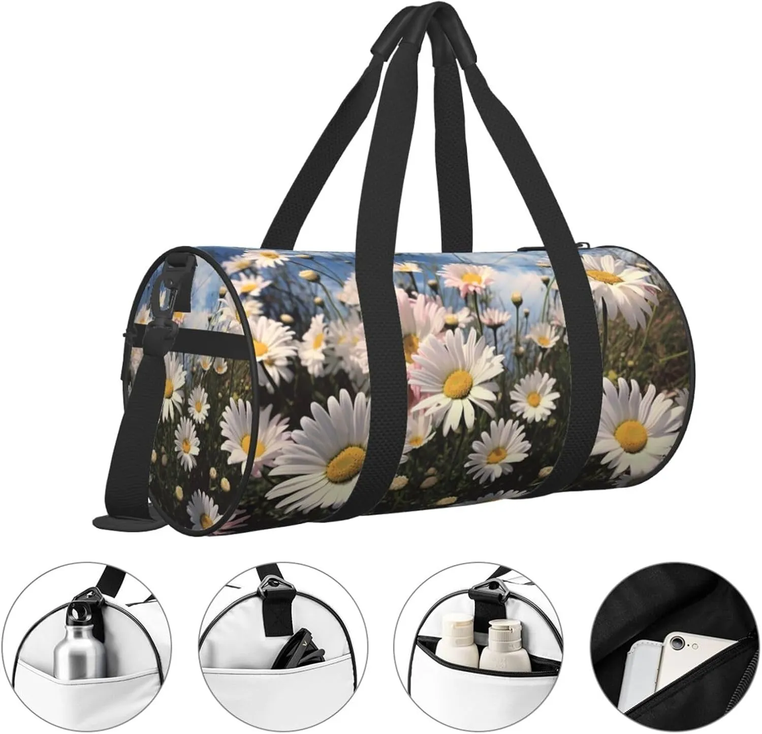 Travel Bag For Women,Beautiful Daisies Print Personal Item Duffle Bags,Weekend Travel Duffel Tote Bag,Travel Sport Gym Bag For Men,Airplane Travel Essentials For Flying