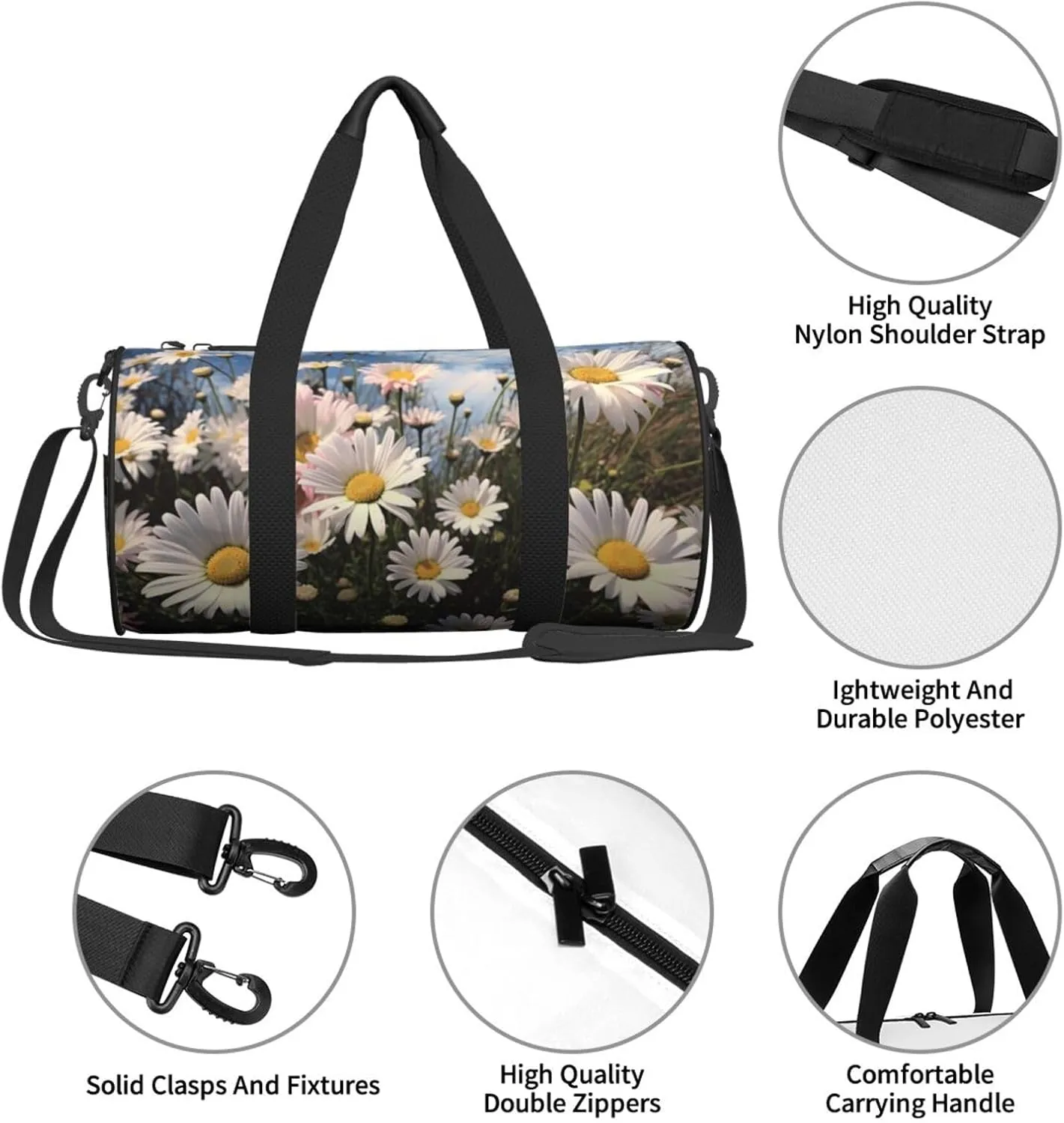 Travel Bag For Women,Beautiful Daisies Print Personal Item Duffle Bags,Weekend Travel Duffel Tote Bag,Travel Sport Gym Bag For Men,Airplane Travel Essentials For Flying