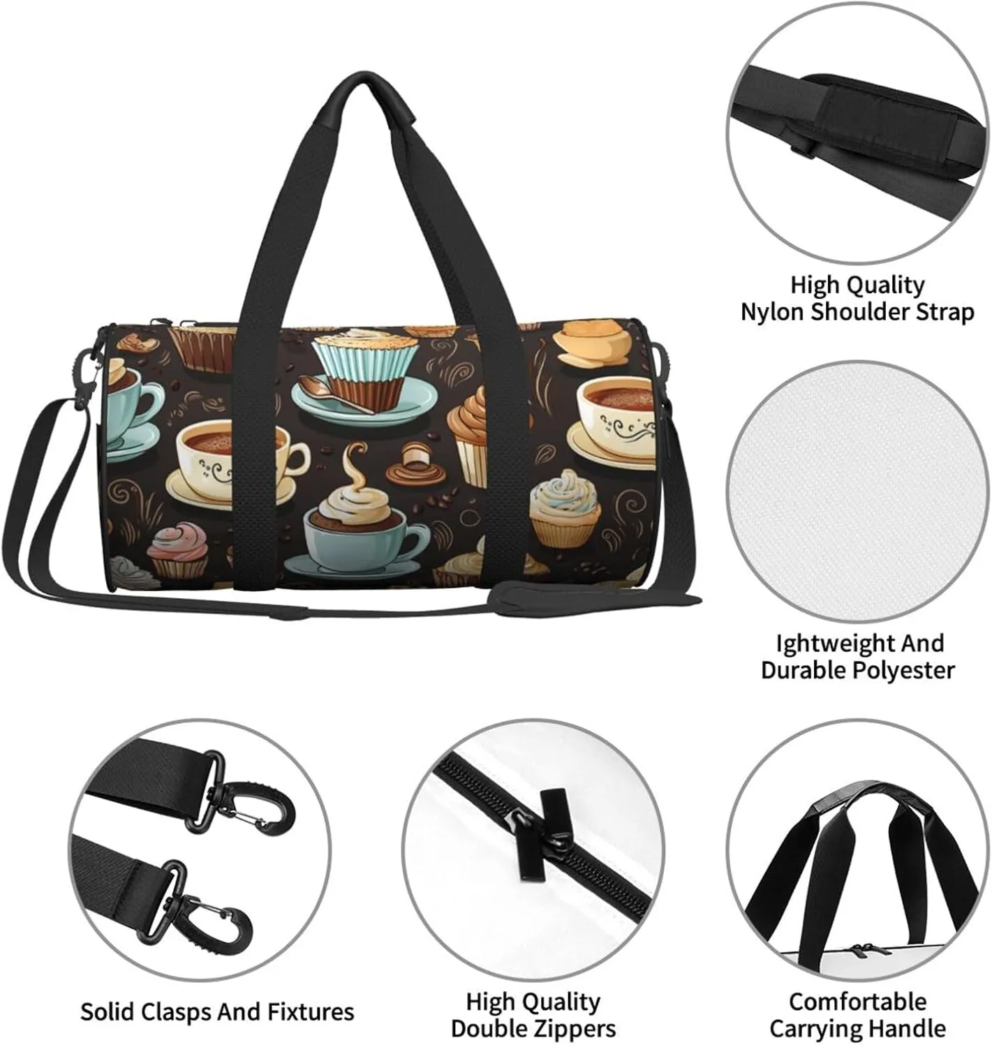 Travel Bag For Women,Coffee And Sweets Sugar Chocolate Print Personal Item Duffle Bags,Weekend Travel Duffel Tote Bag,Travel Sport Gym Bag For Men,Airplane Travel Essentials For Flying