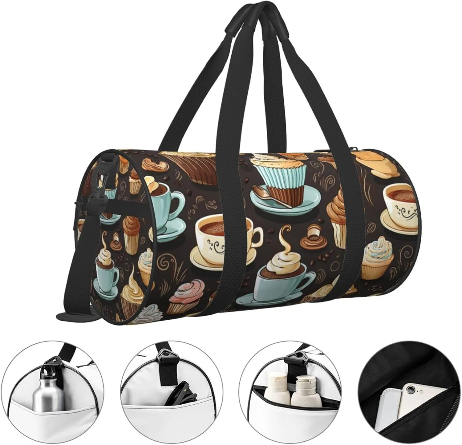 Travel Bag For Women,Coffee And Sweets Sugar Chocolate Print Personal Item Duffle Bags,Weekend Travel Duffel Tote Bag,Travel Sport Gym Bag For Men,Airplane Travel Essentials For Flying