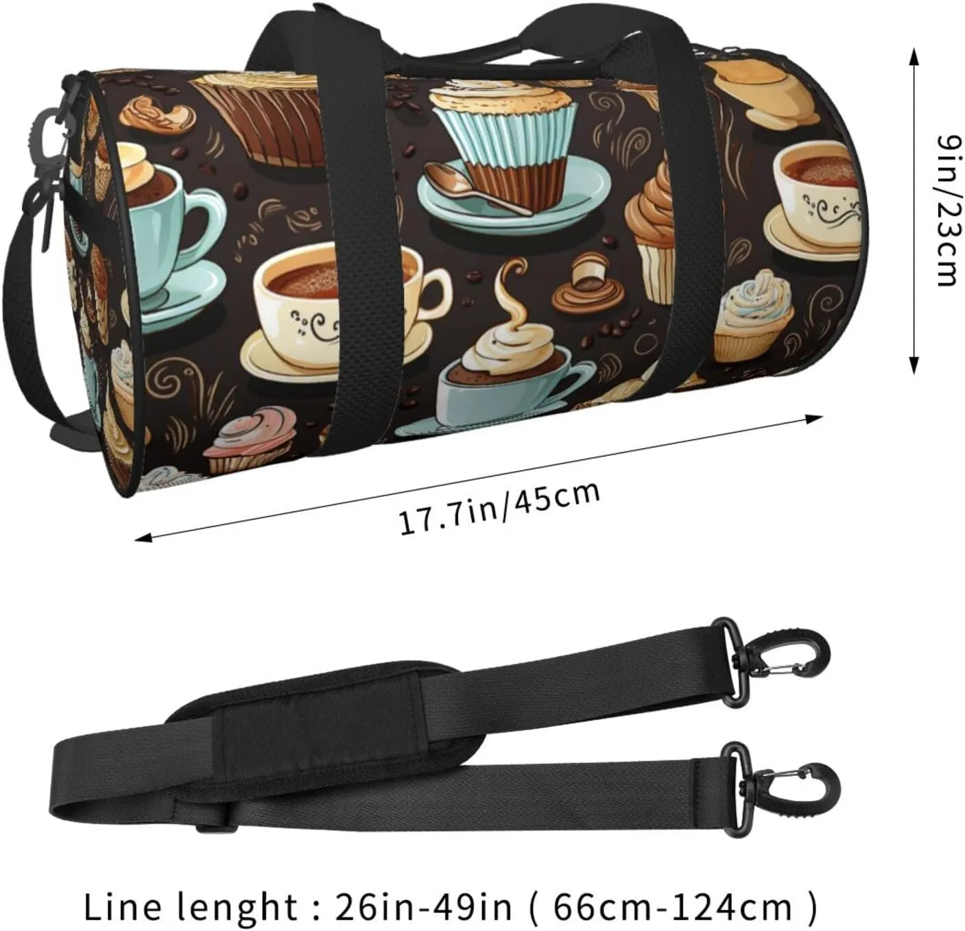 Travel Bag For Women,Coffee And Sweets Sugar Chocolate Print Personal Item Duffle Bags,Weekend Travel Duffel Tote Bag,Travel Sport Gym Bag For Men,Airplane Travel Essentials For Flying
