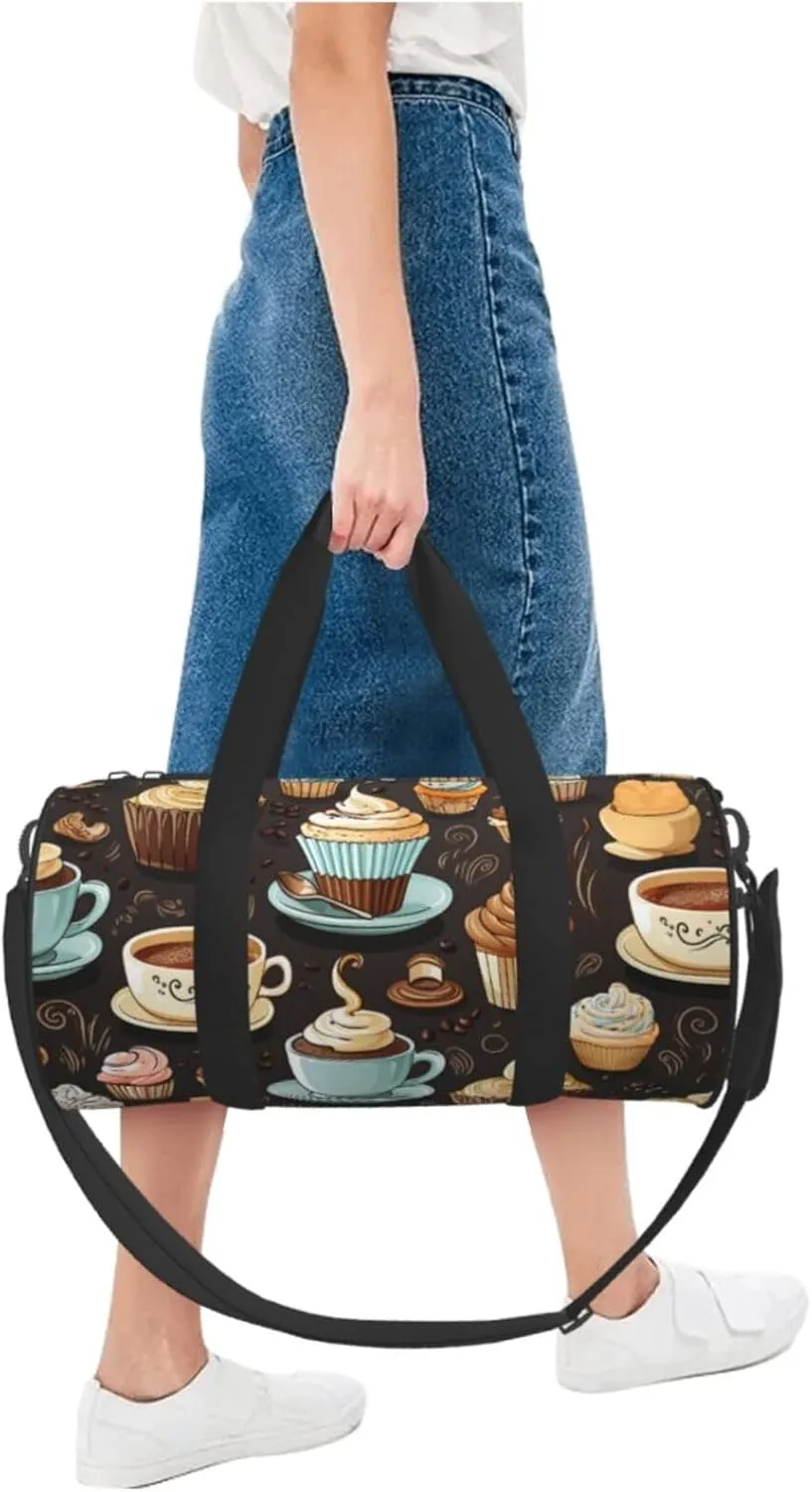 Travel Bag For Women,Coffee And Sweets Sugar Chocolate Print Personal Item Duffle Bags,Weekend Travel Duffel Tote Bag,Travel Sport Gym Bag For Men,Airplane Travel Essentials For Flying