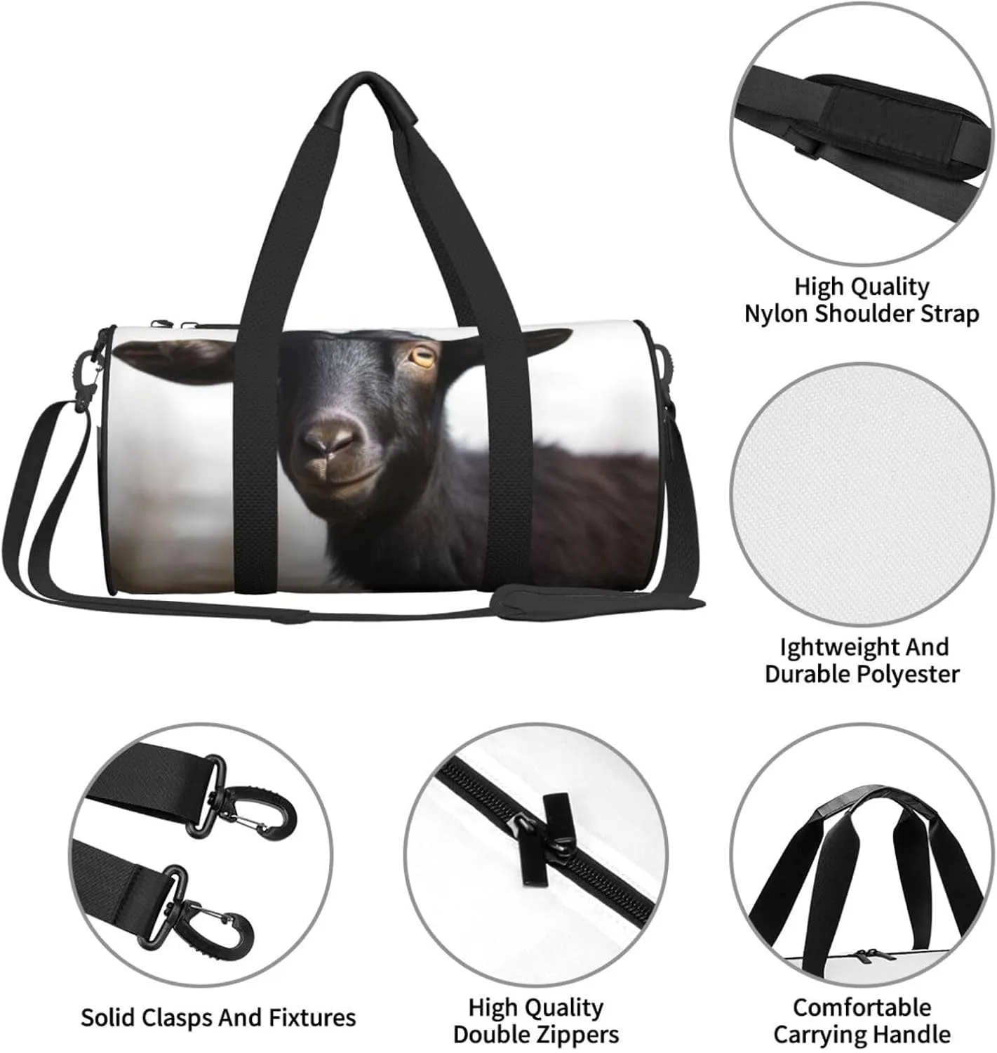 Travel Bag For Women,Cute Black Goat Animal Print Personal Item Duffle Bags,Weekend Travel Duffel Tote Bag,Travel Sport Gym Bag For Men,Airplane Travel Essentials For Flying