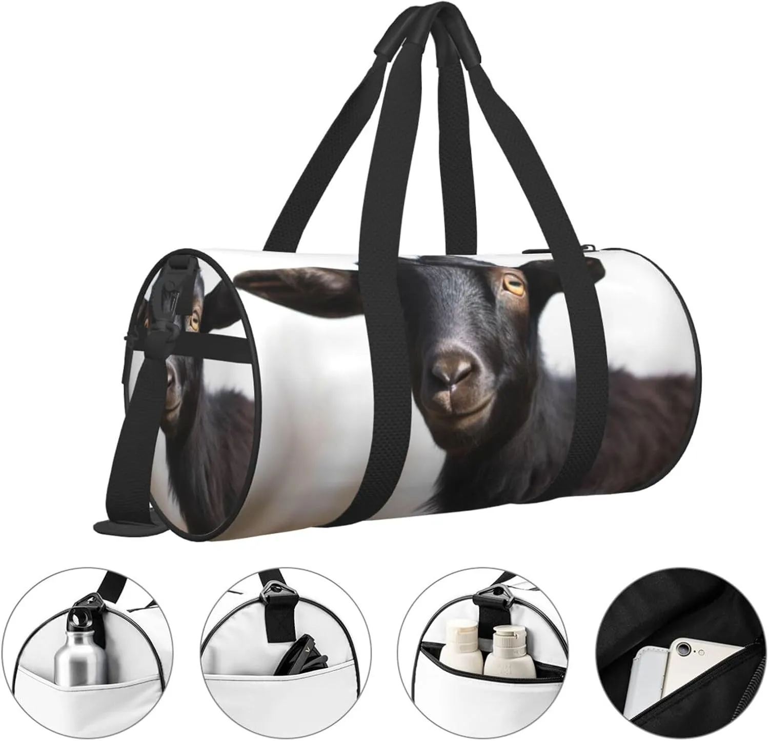 Travel Bag For Women,Cute Black Goat Animal Print Personal Item Duffle Bags,Weekend Travel Duffel Tote Bag,Travel Sport Gym Bag For Men,Airplane Travel Essentials For Flying