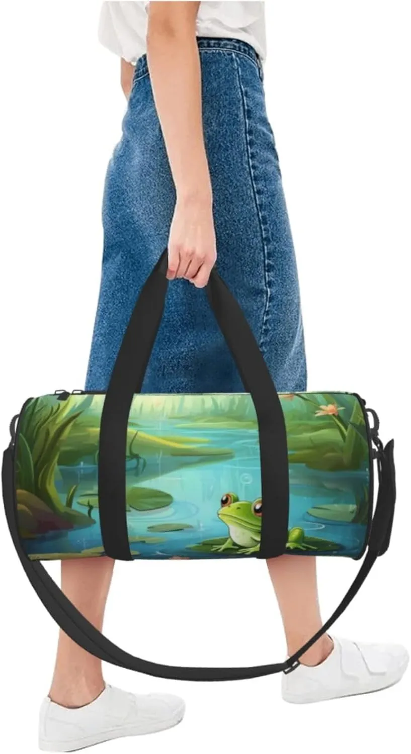 Travel Bag For Women,Frog In A Pond Print Personal Item Duffle Bags,Weekend Travel Duffel Tote Bag,Travel Sport Gym Bag For Men,Airplane Travel Essentials For Flying