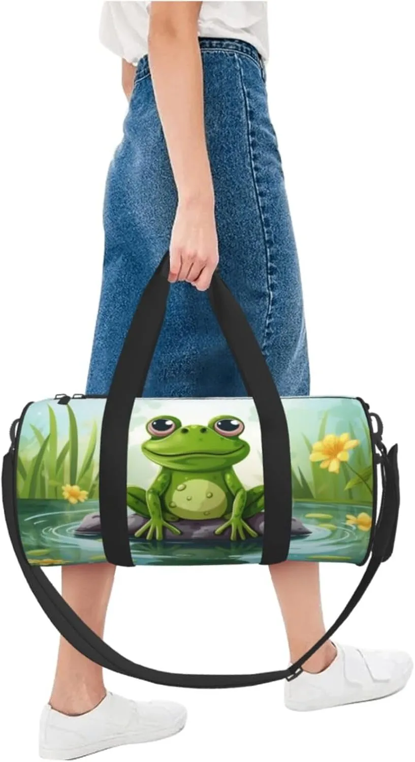 Travel Bag For Women,Frog In A Pond Print Personal Item Duffle Bags,Weekend Travel Duffel Tote Bag,Travel Sport Gym Bag For Men,Airplane Travel Essentials For Flying