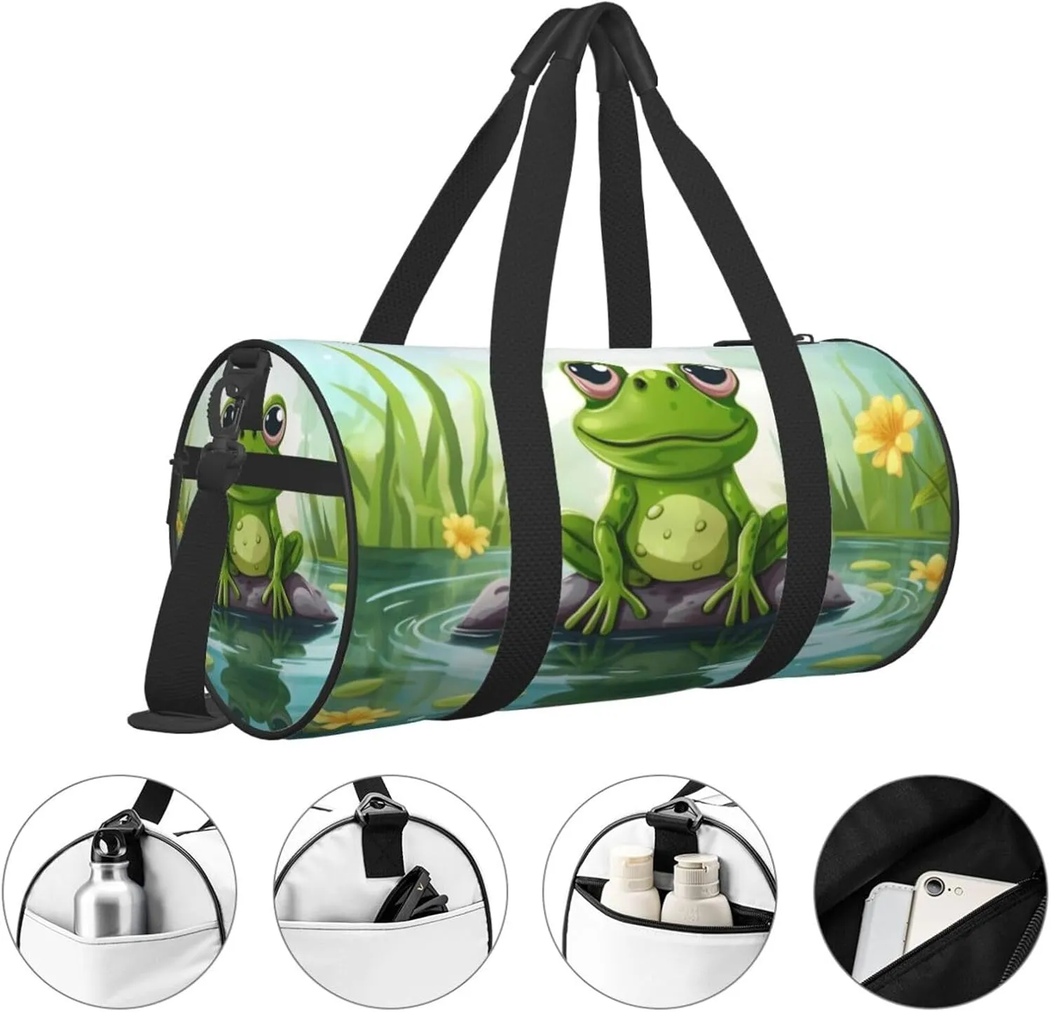Travel Bag For Women,Frog In A Pond Print Personal Item Duffle Bags,Weekend Travel Duffel Tote Bag,Travel Sport Gym Bag For Men,Airplane Travel Essentials For Flying