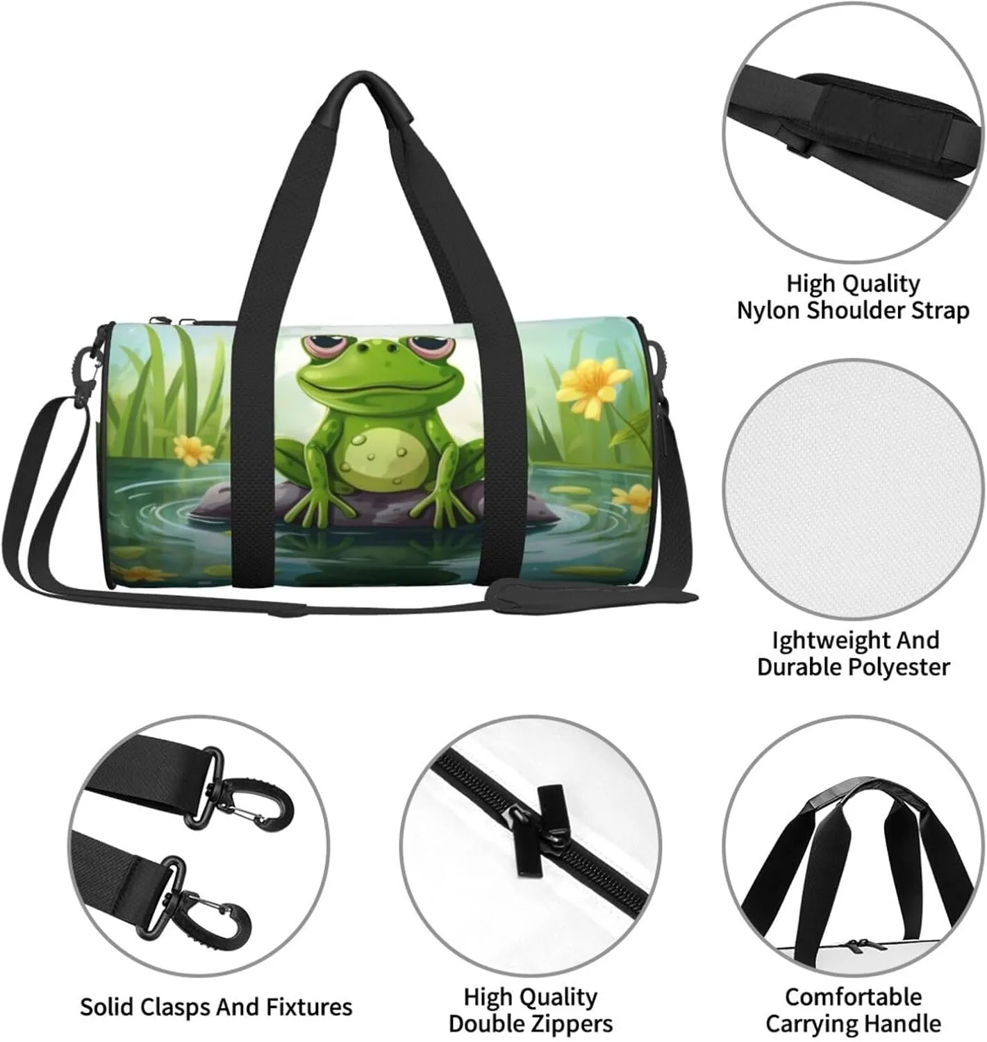 Travel Bag For Women,Frog In A Pond Print Personal Item Duffle Bags,Weekend Travel Duffel Tote Bag,Travel Sport Gym Bag For Men,Airplane Travel Essentials For Flying