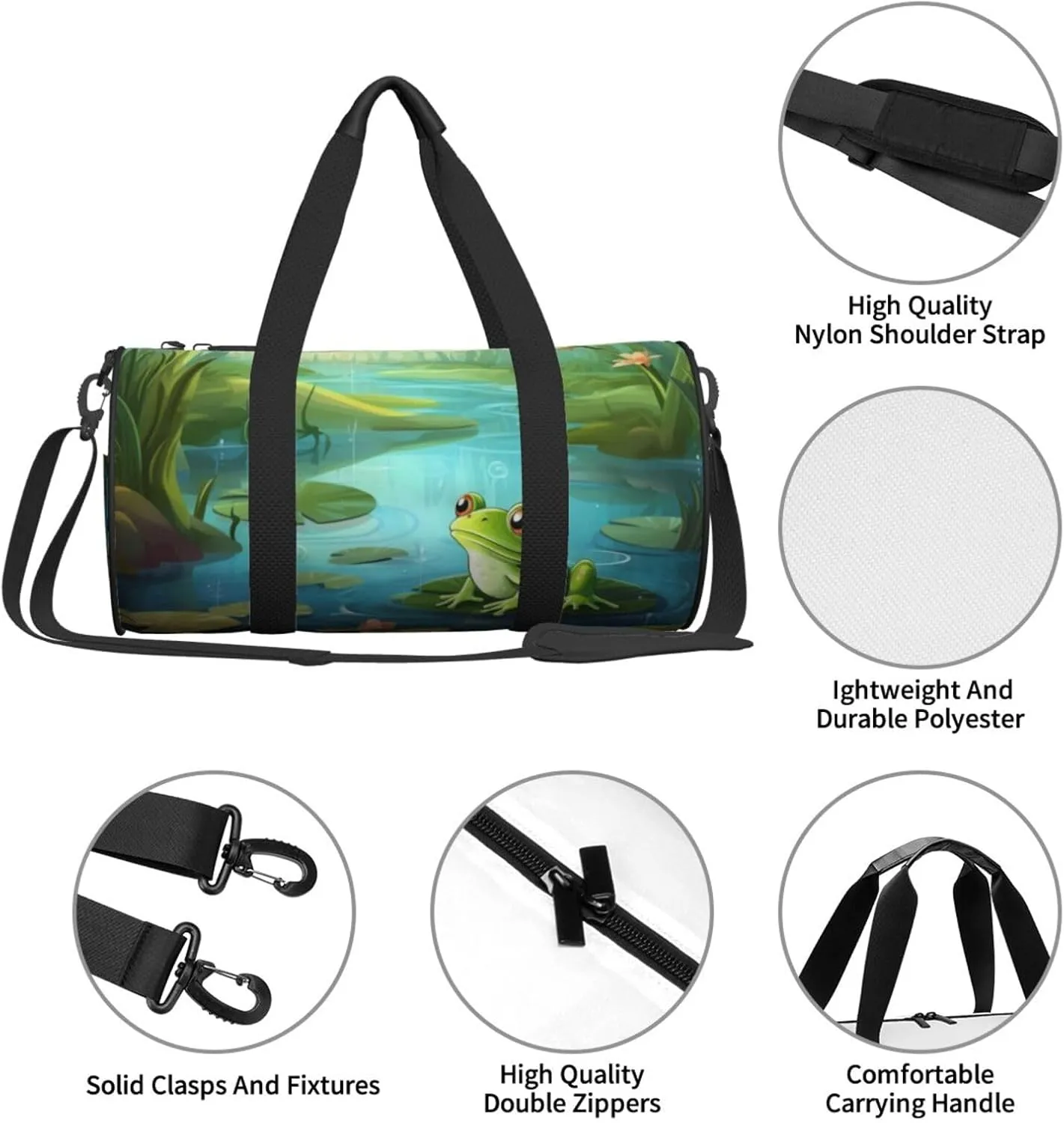 Travel Bag For Women,Frog In A Pond Print Personal Item Duffle Bags,Weekend Travel Duffel Tote Bag,Travel Sport Gym Bag For Men,Airplane Travel Essentials For Flying