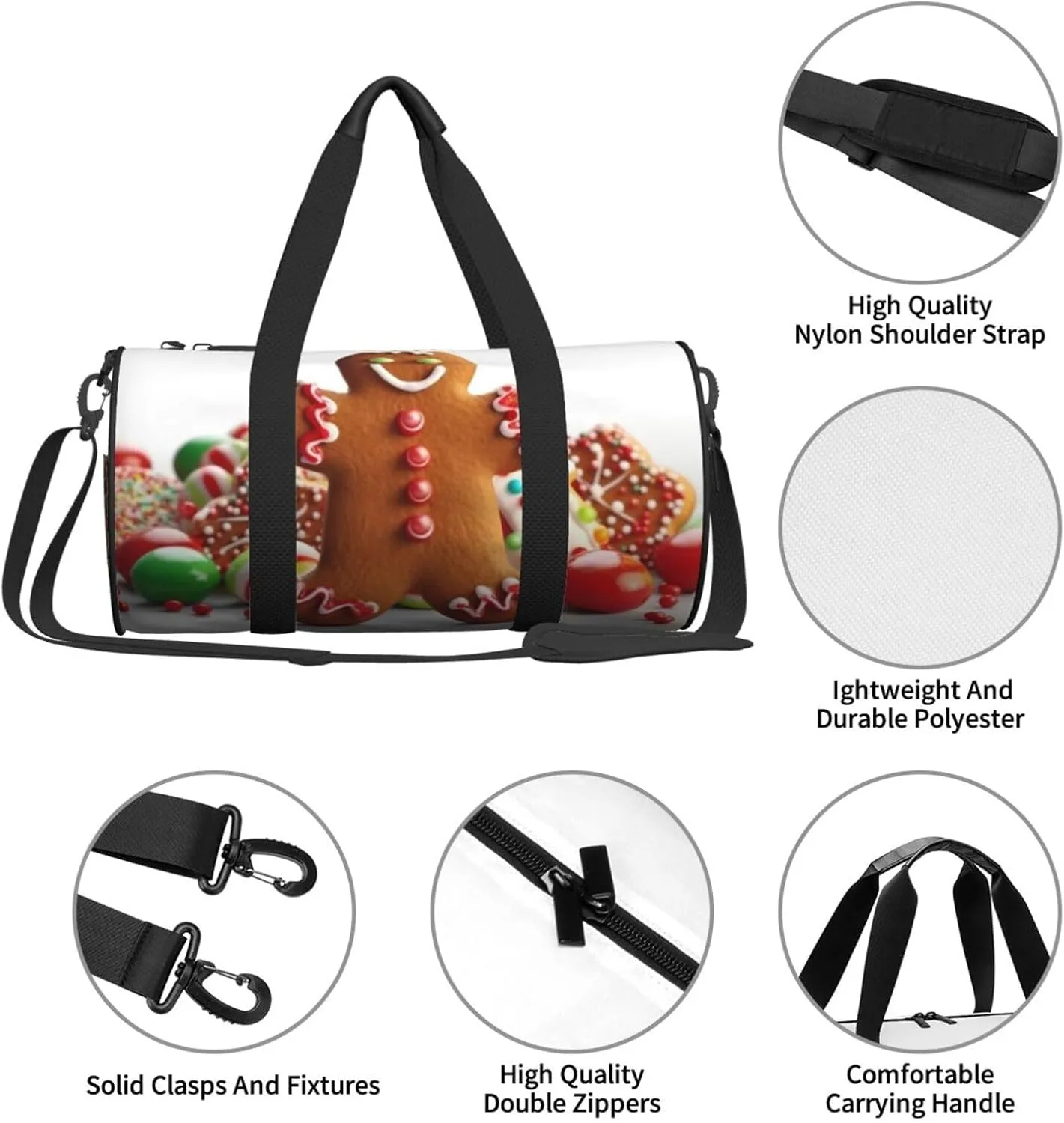 Travel Bag For Women,Gingerbread Man Candy Print Personal Item Duffle Bags,Weekend Travel Duffel Tote Bag,Travel Sport Gym Bag For Men,Airplane Travel Essentials For Flying