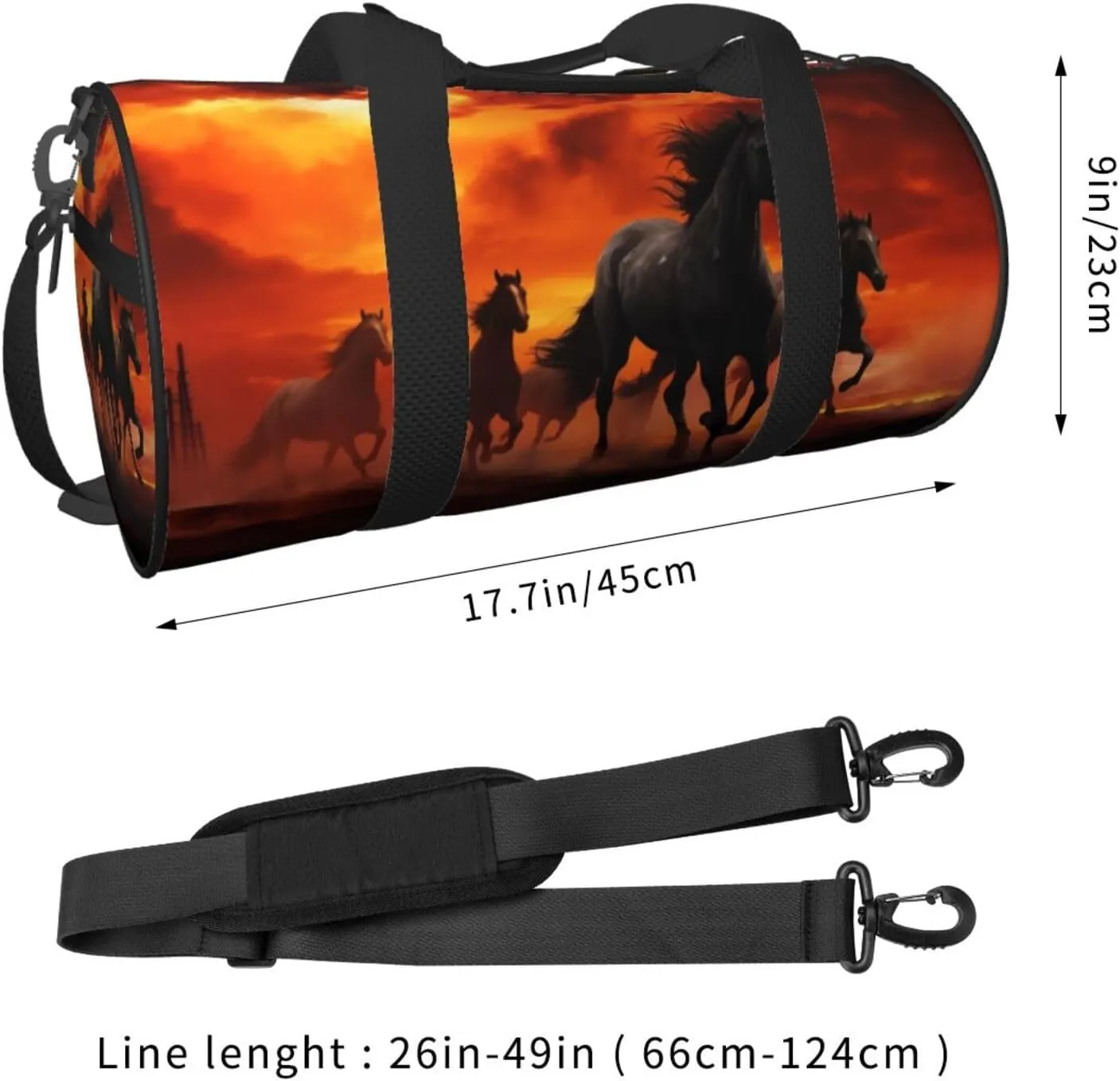 Travel Bag For Women,Horses Red Glowing Clouds Print Personal Item Duffle Bags,Weekend Travel Duffel Tote Bag,Travel Sport Gym Bag For Men,Airplane Travel Essentials For Flying