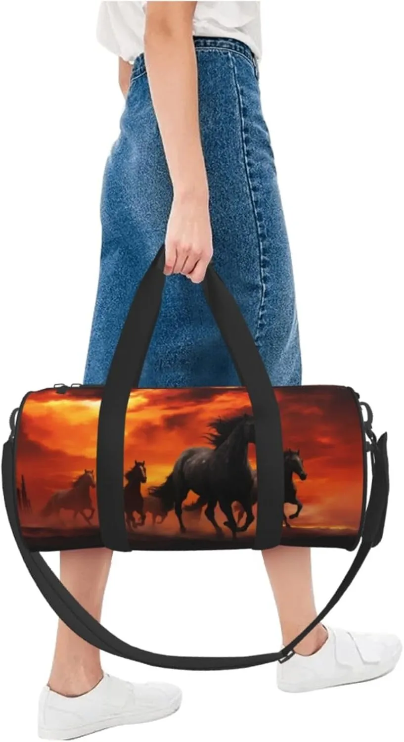 Travel Bag For Women,Horses Red Glowing Clouds Print Personal Item Duffle Bags,Weekend Travel Duffel Tote Bag,Travel Sport Gym Bag For Men,Airplane Travel Essentials For Flying