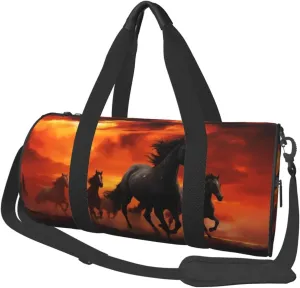 Travel Bag For Women,Horses Red Glowing Clouds Print Personal Item Duffle Bags,Weekend Travel Duffel Tote Bag,Travel Sport Gym Bag For Men,Airplane Travel Essentials For Flying