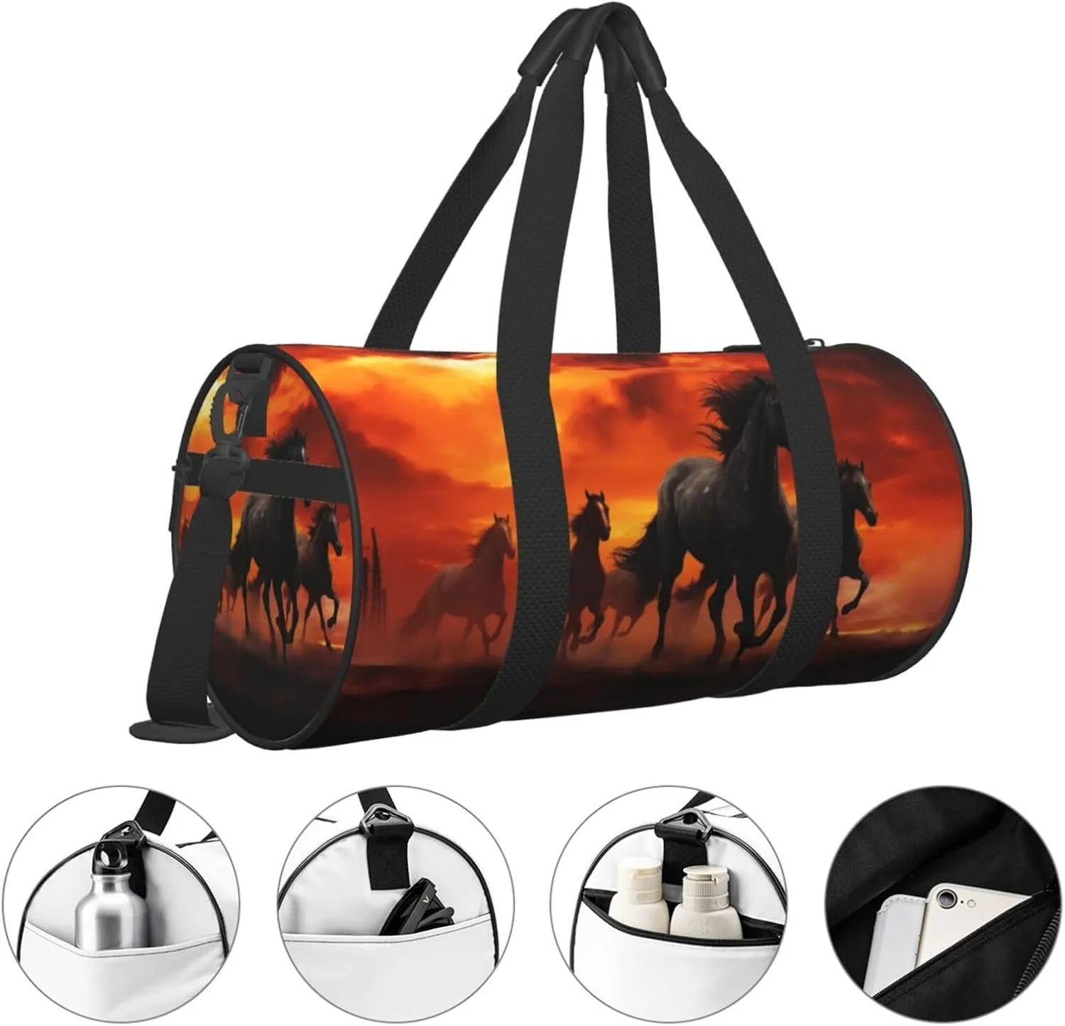 Travel Bag For Women,Horses Red Glowing Clouds Print Personal Item Duffle Bags,Weekend Travel Duffel Tote Bag,Travel Sport Gym Bag For Men,Airplane Travel Essentials For Flying