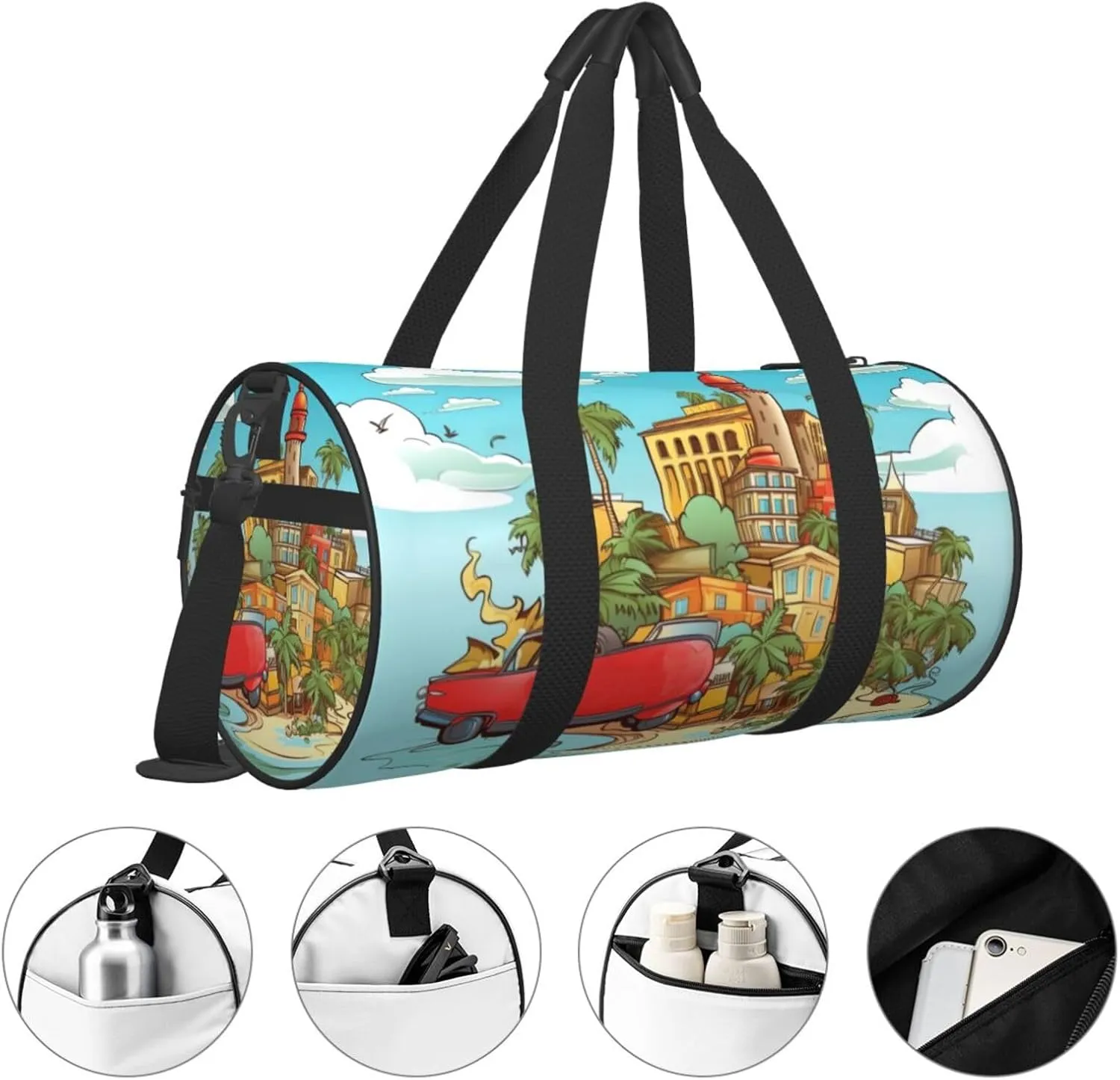 Travel Bag For Women,Island Of Cuba Print Personal Item Duffle Bags,Weekend Travel Duffel Tote Bag,Travel Sport Gym Bag For Men,Airplane Travel Essentials For Flying