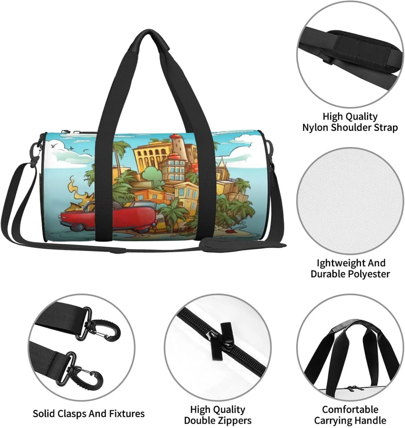 Travel Bag For Women,Island Of Cuba Print Personal Item Duffle Bags,Weekend Travel Duffel Tote Bag,Travel Sport Gym Bag For Men,Airplane Travel Essentials For Flying
