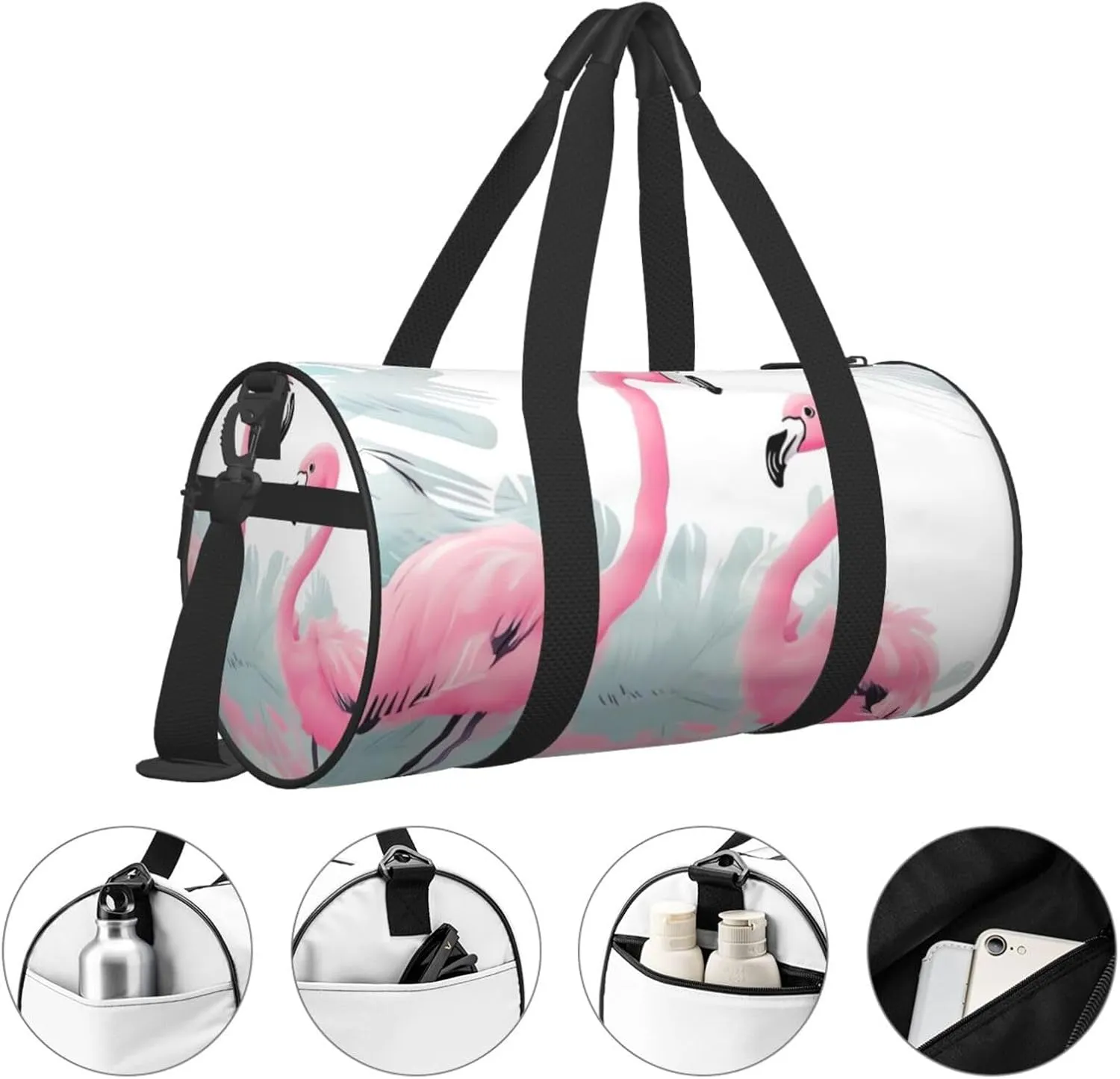 Travel Bag For Women,Love Flamingo Print Personal Item Duffle Bags,Weekend Travel Duffel Tote Bag,Travel Sport Gym Bag For Men,Airplane Travel Essentials For Flying